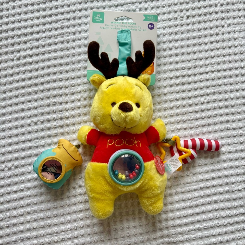 NWT Disney Winnie the Pooh On-the-Go Holiday Activity Toy Baby Rattle Crinkle
